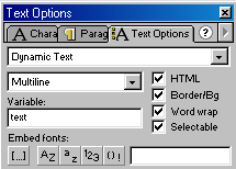 Panel Text options