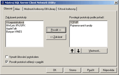 MS SQL Server - připojování - Client NetworkUtility