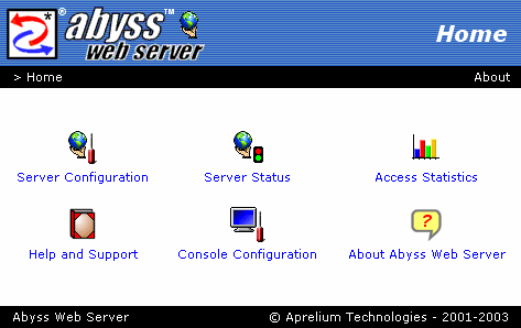 Abyss Web Server X1 - ovládací konzole