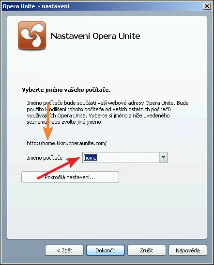 Opera Unite - nastavení jména počítaře